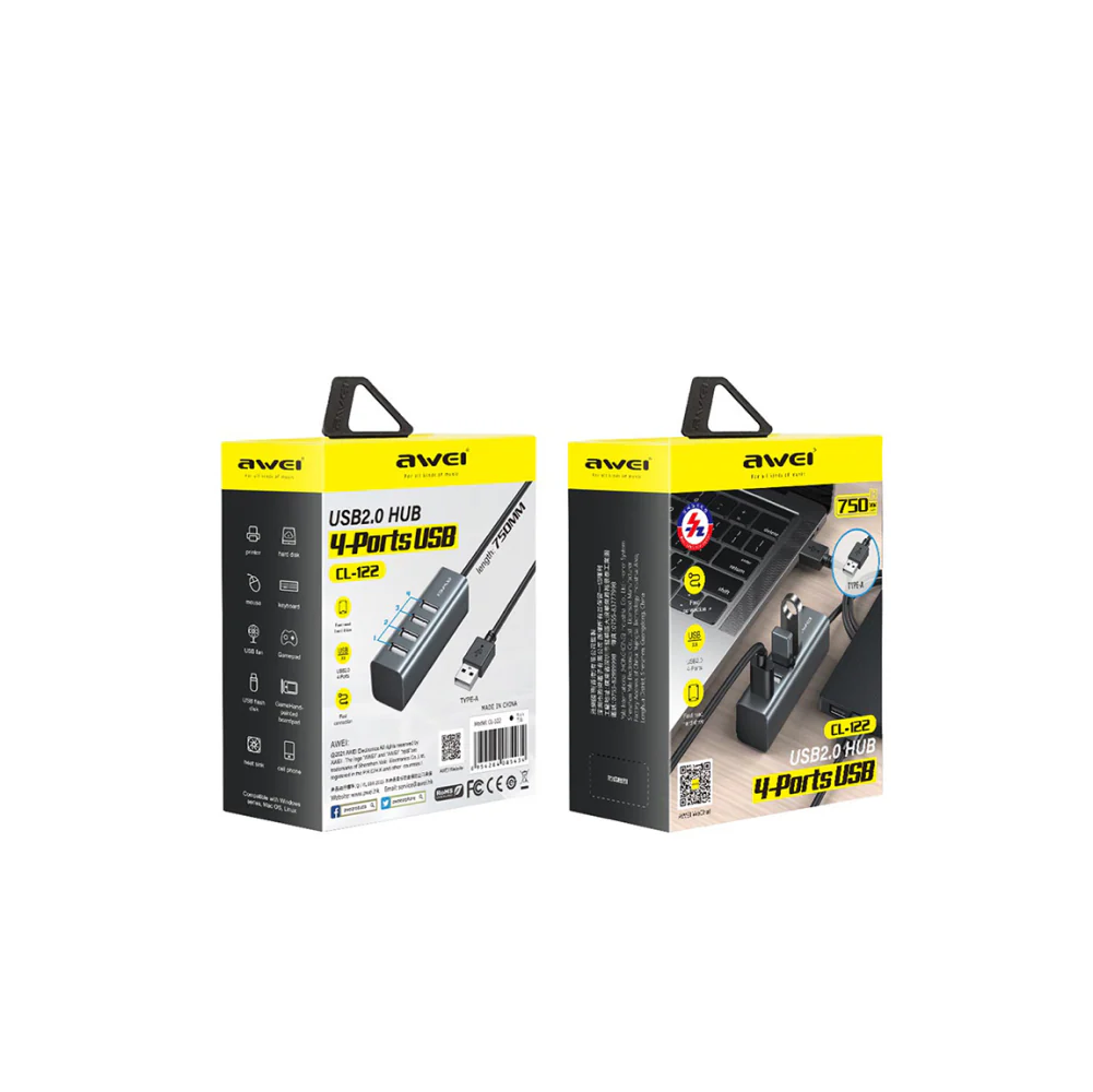 Awei CL-122T Type-C Hub to USB 2.0 with 4 Ports - Space Gray - Image 6