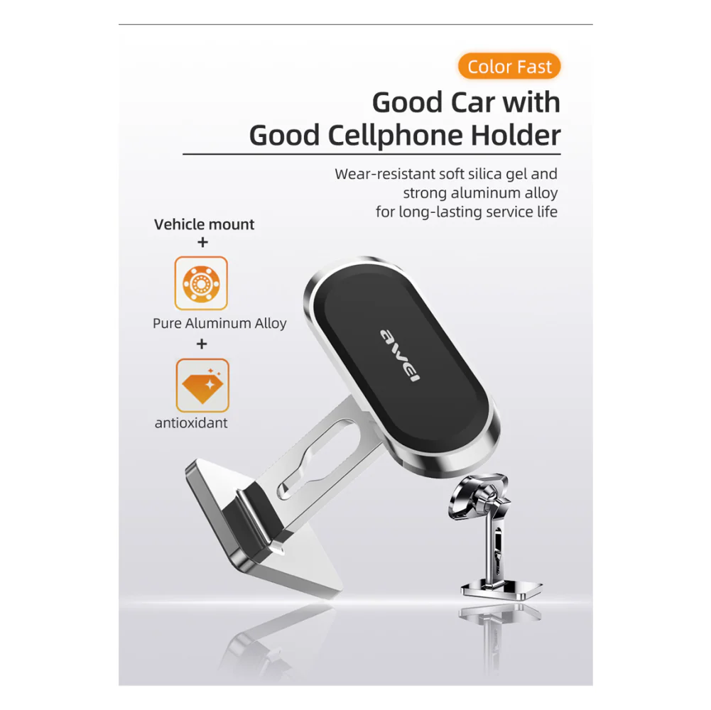 Awei X19 Magnetic Car Phone Holder - Silver - Image 3